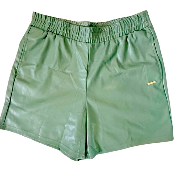 Fabletics Vegan Leather High Waist Green Stretch Athleisure Shorts  SZ Large NWT - Picture 7 of 10